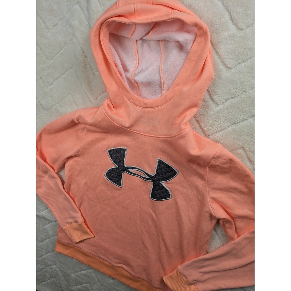 Under Armour ColdGear Hoodie Peach Orange Quilted Logo Sweatshirt Girls Medium